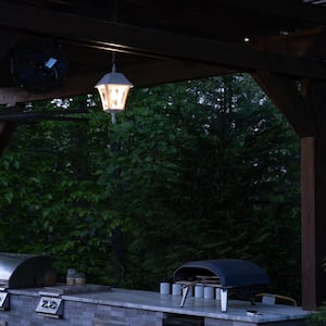 Baytown II Solar 1-Light White Outdoor Pendant Chandelier Hanging Light With Remote Control For Pergola Gazebo Pavilion