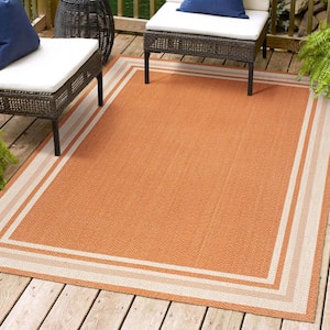 James Modern Border Stripe Orange/Cream 5 ft. x 8 ft. Indoor/Outdoor Area Rug