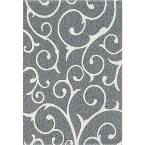Decatur Scroll Dark Gray/Ivory 4 ft. 2 in. x 6 ft. Area Rug