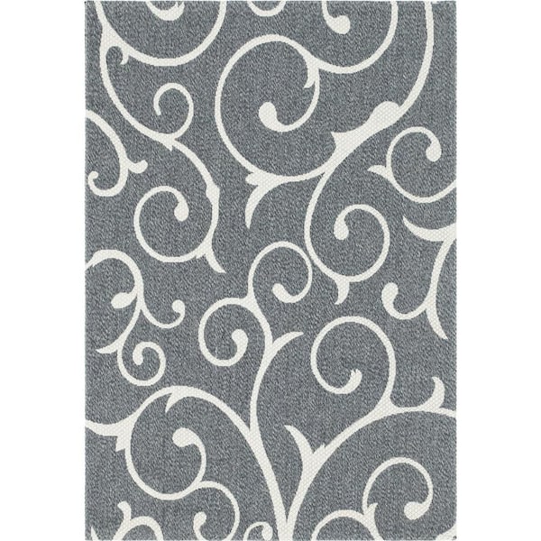 Unique Loom Decatur Scroll Dark Gray/Ivory 4 ft. 2 in. x 6 ft. Area Rug