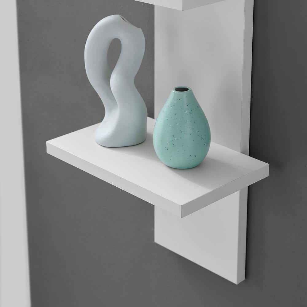 White 4-Tier Floating Wall Shelf with Wood Finish
