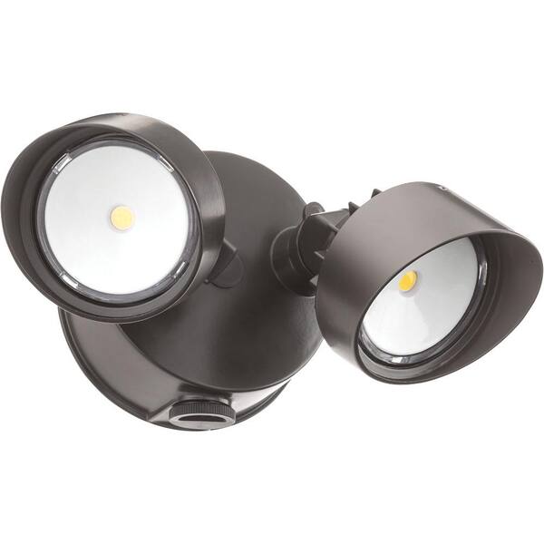 Lithonia Lighting Contractor Select OLF 25-Watt Bronze Outdoor Integrated LED Dusk to Dawn Flood Light with 2-Heads