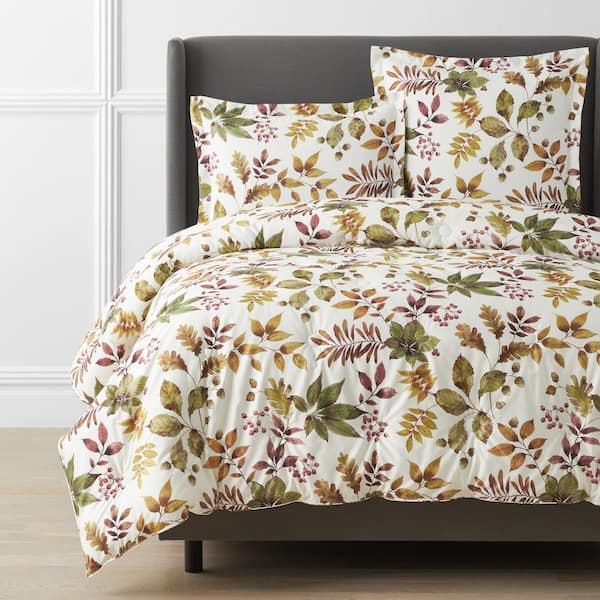 The Company Store Legends Hotel Fall Leaves Wrinkle-Free Ivory Full Sateen Comforter
