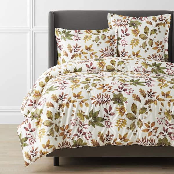 The Company Store Legends Hotel Fall Leaves Wrinkle-Free Ivory Queen Sateen Comforter
