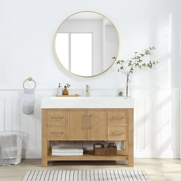 ROSWELL Vera 47.4 in.W x 19.7 in.D x 33.9 in.H Single Sink Bath Vanity in Ash Grey with White Composite Sink Top and Mirror