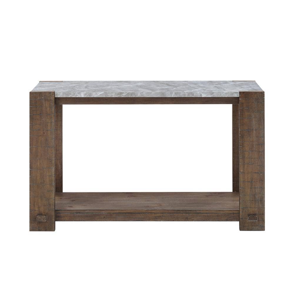 Libby Dusty Caramel Pine and Gray Stone Console Table with Shelf