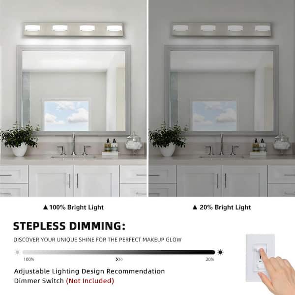 32.28 in. 4 Light Nickel LED Vanity Light with 270° Rotatable Lamphead Dimmable 5500K Light