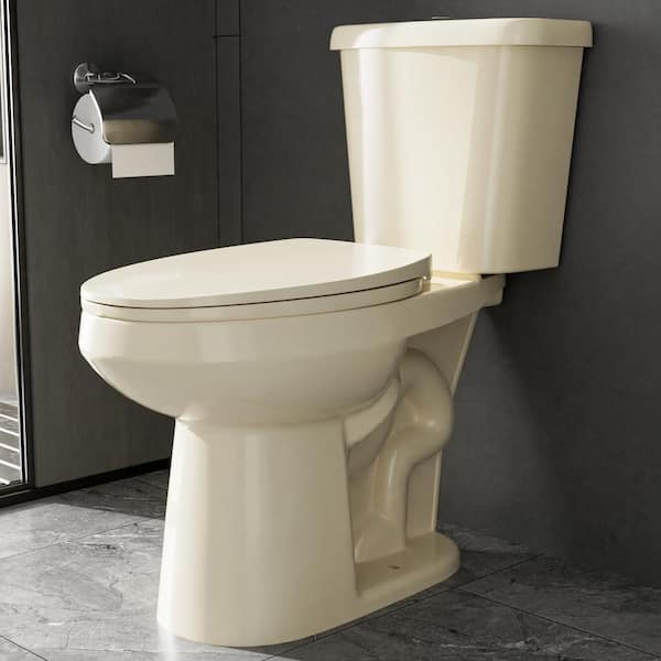 Unbranded 19 in. Tall Toilet 1.1/1.6 GPF 2-Piece Toilet Dual Flush Elongated Toilet in Bone 12 in. Rough in with Soft Close Seat
