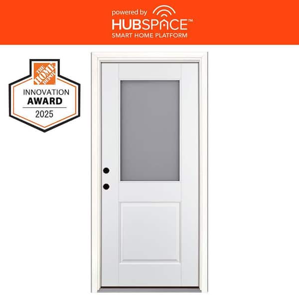 Smart Glass 36 in. x 80 in. Right Hand Inswing 1/2-Lite Smooth Unfinished Fiberglass Prehung Front Door