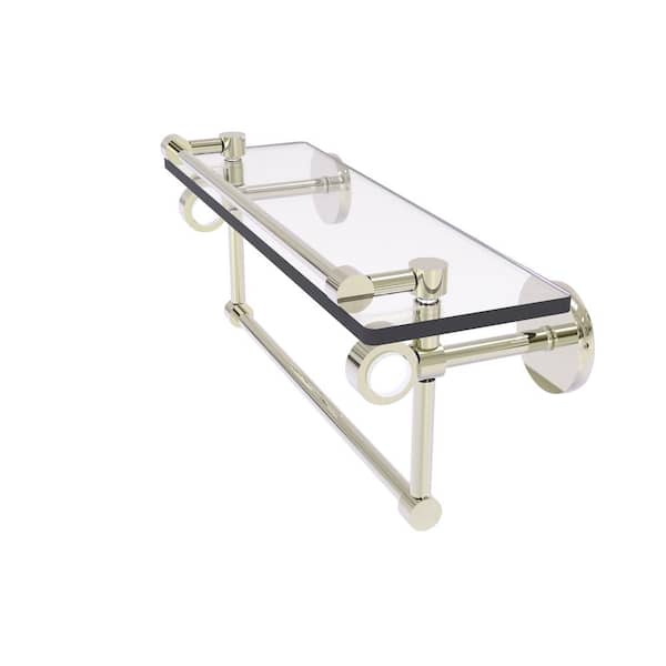 Allied Brass Clearview 16 in. W x 6.7 in. H x 5.8 D Glass Rectangular Shelf in Polished Nickel with Gallery Rail and Towel Bar