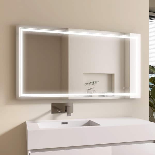 MEDUNJESS 55 in. W x 30 in. H Large Rectangular Frameless Dimmable LED Anti-Fog Memory Wall Mount Bathroom Vanity Mirror