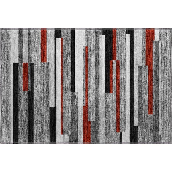 Mayfield Premium Machine Washable Abstract AMF956 Gray 1 ft. 8 in. x 2 ft. 6 in. Area Rug