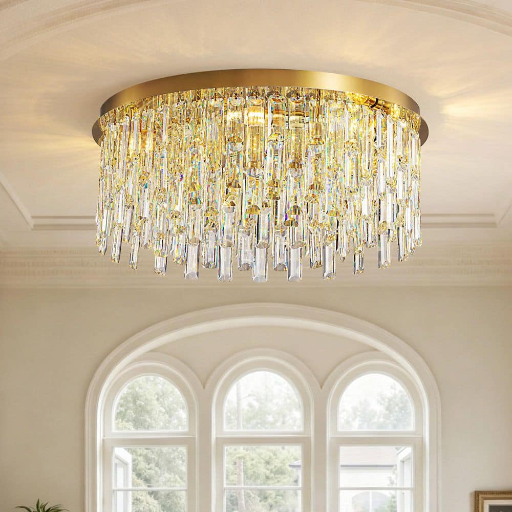 Topaz chandelier ゴールド シャンデリア　特別価格 SILJOY 7-Light Gold Crystal Round Flush Mount Chandelier with