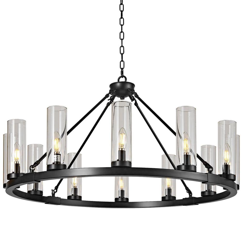 Home Lighting 35. 43in. 12-Light Black-12Light Round Wheel Chandeliers Pendant Light for Stair Living Room price history on PriceWatchPro