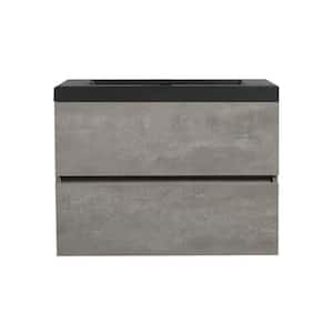 29.5 in. W x 19.7 in. D x 22.5 in. H Single Sink Wall Mounted Bath Vanity in Grey with Black Quartz Top