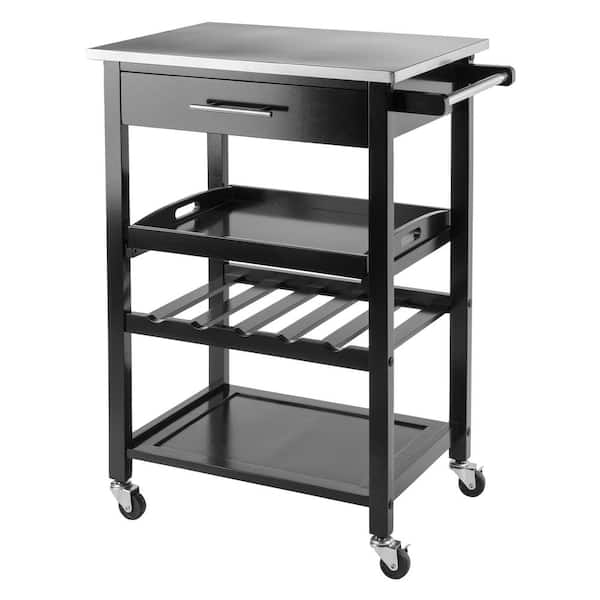 WINSOME WOOD Anthony Black Kitchen Cart with Stainless Top