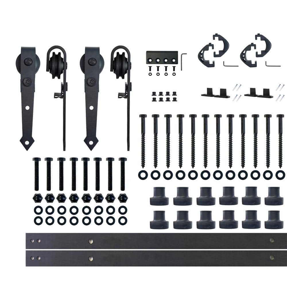 15 ft./180 in. Black Rustic Non-Bypass Sliding Barn Door Hardware Kit Arrow Design Roller for Double Doors price history on PriceWatchPro