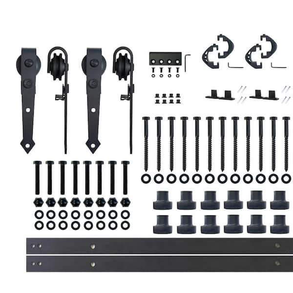 HOMACER 15 ft./180 in. Black Rustic Non-Bypass Sliding Barn Door Hardware Kit Arrow Design Roller for Double Doors