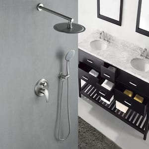 2-Spray Patterns with 1.8 GPM 10 in. Wall Mount Dual Shower Heads with Hand Shower in Brushed Nickel