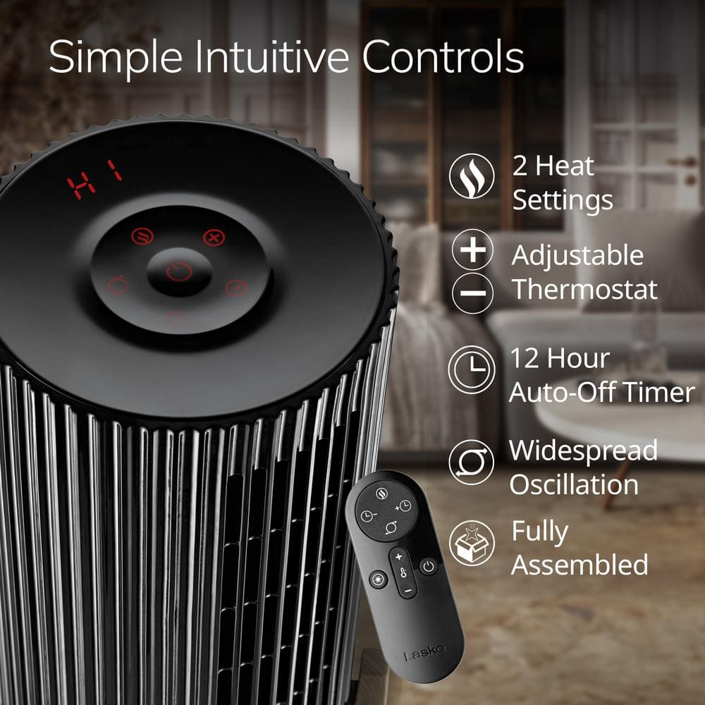 Black Ceramic Convection Space Heater with Adjustable Thermostat