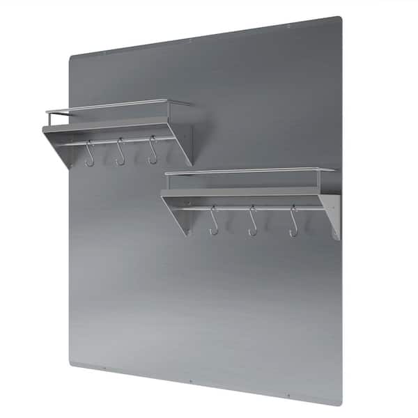 Ancona 29.5 in. x 29.5 in. Stainless Steel Backsplash with 2-Tiered Shelf and Rack in Stainless Steel