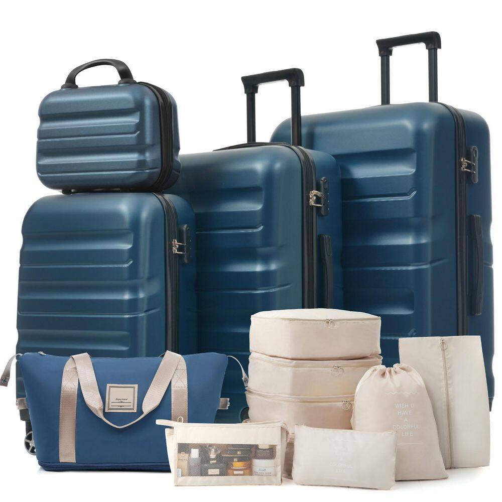 5 or more Bags 5-Piece Inky Blue ABS Dual Spinner Luggage Set with Expandable Duffel Bag, 8 Luggage Bags