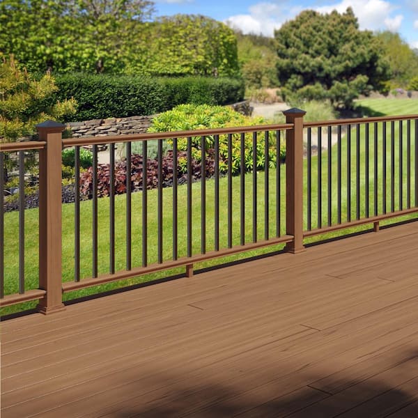 6 ft. Walnut-Tone Southern Yellow Pine Moulded Rail Kit with Aluminum Square Balusters