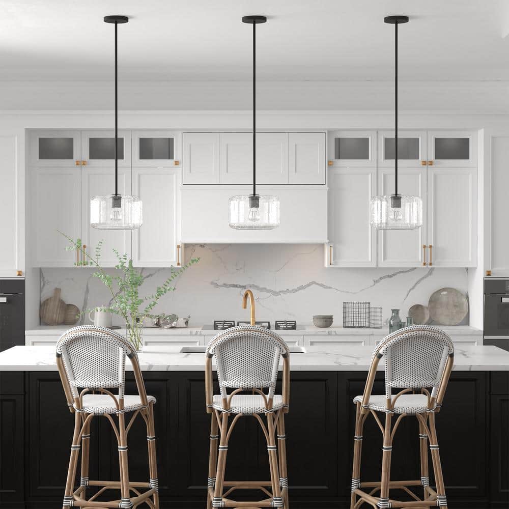 Modern Farmhouse 11" Blackened Bronze Globe Pendant with Seeded Glass