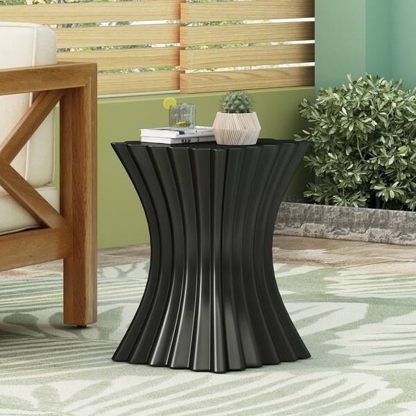 Black Composite Durable Outdoor Side Table with Unique Wave Design
