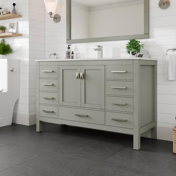 Eviva London 54-in Gray Undermount Single Sink Bathroom Vanity with White Quartz Top