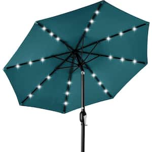 10 ft. Aluminum with Tilting Umbrella Solar Powered Polyester LED Patio Light Regulator - Cerulean, Beach Word Umbrella