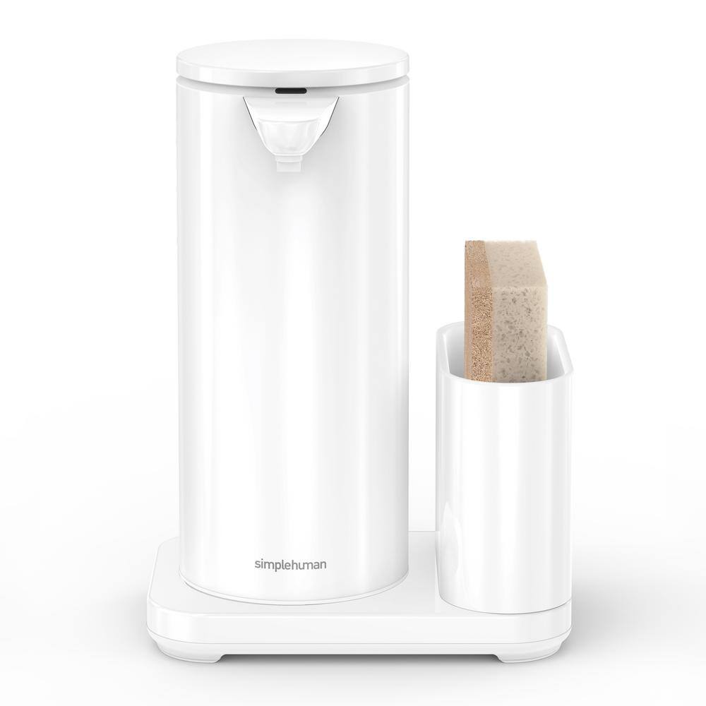 White Steel Touch-Free Automatic Soap Pump with Sponge Caddy