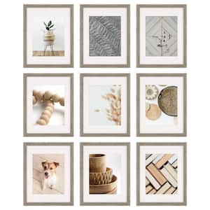 Gallery Wall Set with Offset Mat and Hanging Template Gray Picture Frame (Set of 9)