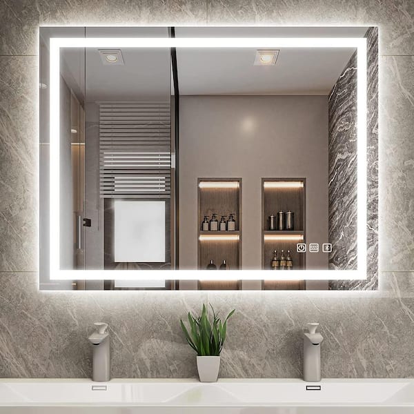 DESwan 35.4 in. W x 27.5 in. H Rectangular Frameless LED Light Bathroom Vanity Mirror