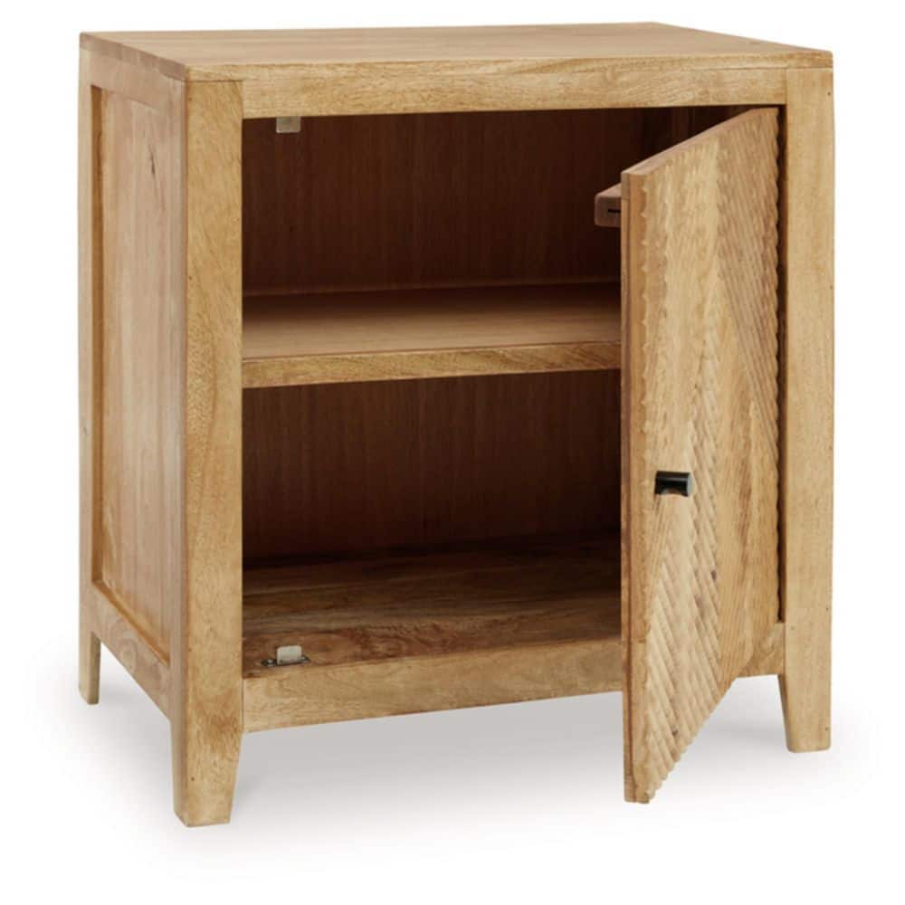 Light Brown Mango Wood Accent Cabinet with Fluted Door