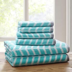 Laila 6-Piece Aqua Jacquard Cotton Bath Towel Set