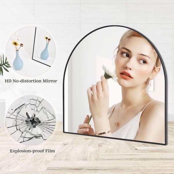 HOMLUX 32 in. W x 34 in. H Round Framed Wall Bathroom Vanity Mirror in Black Decorative Modern Rust-Resistant