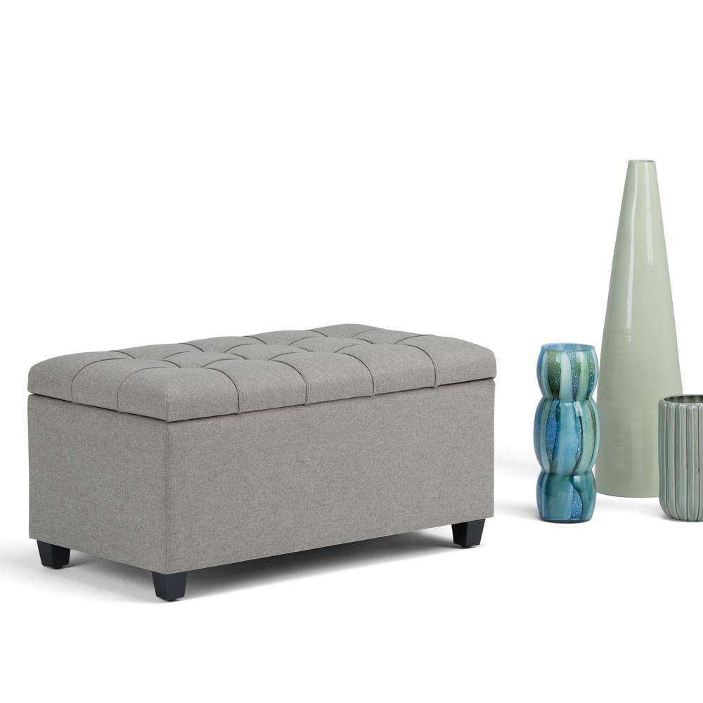 Dove Gray Tufted Rectangular Wood Storage Ottoman Bench