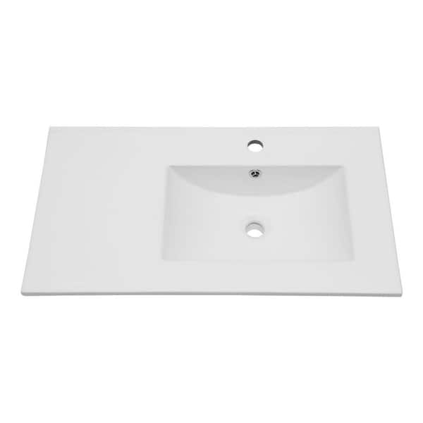 32 in. W x 18 in. D Ceramic Bath Vanity Top Sink in White Single Bowl with 1 Faucet Holes and Overflow