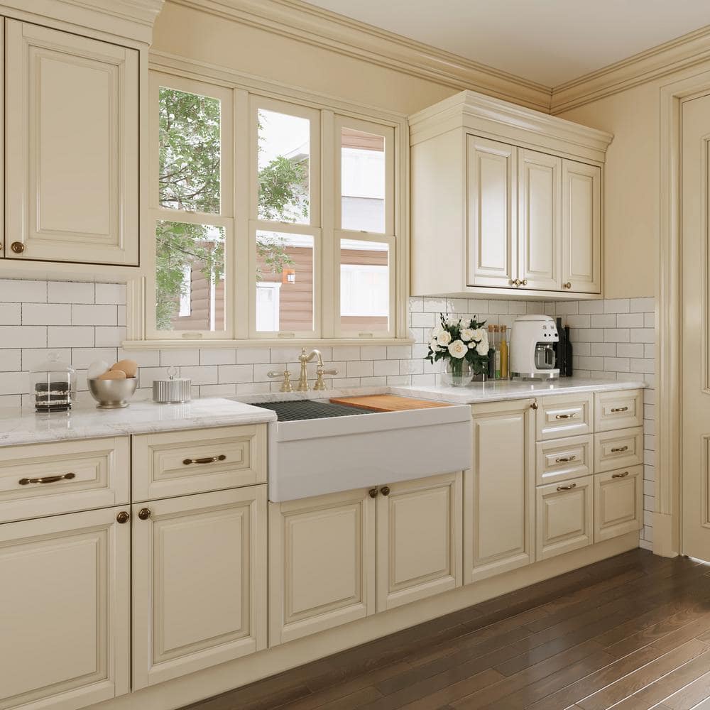 33" White Fireclay Double Bowl Farmhouse Kitchen Sink with Accessories