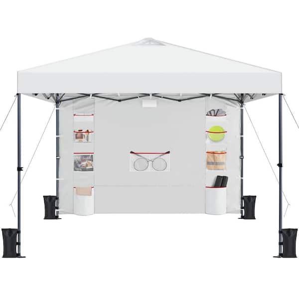 8 x 8 ft. Pop-up Canopy, Instant Canopy Tent W/ 1-Push-To-Lock Setup Mechanism and Sidewall and Storage Pockets, White