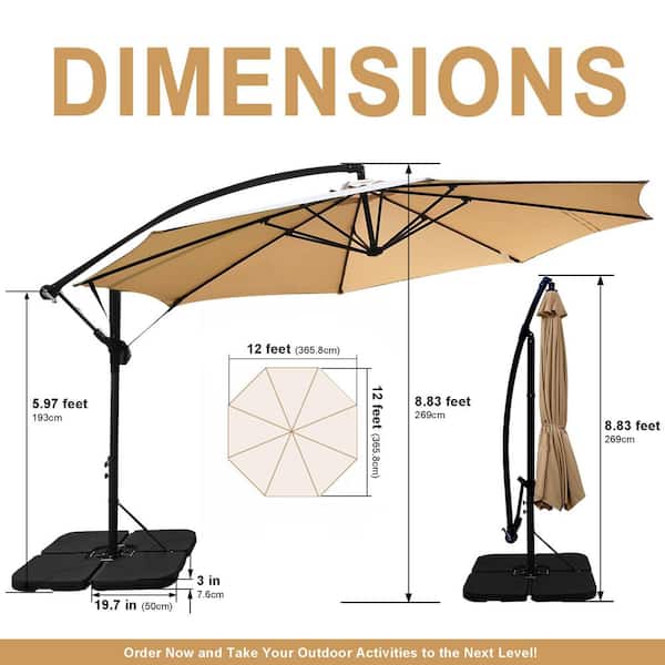 SUNRINX 12 ft. Steel Cantilever Offset Patio Umbrella in