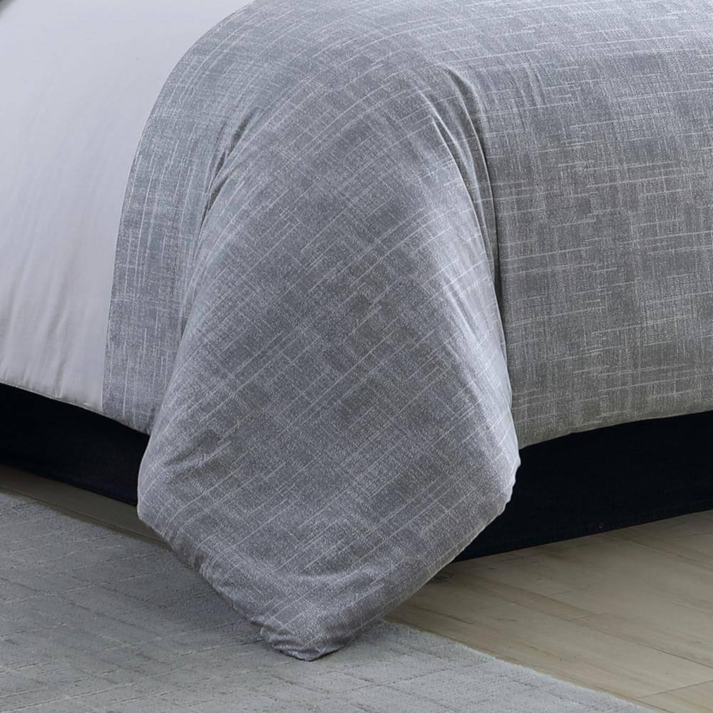 Connery Twin Gray Cotton Striped Duvet Cover Set