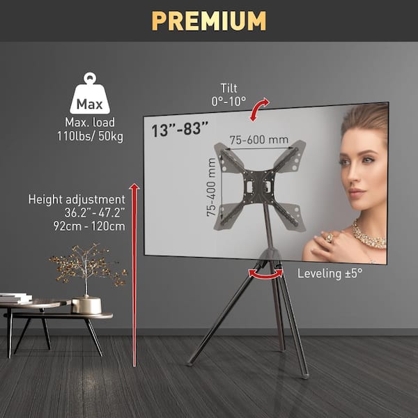 13 - 83 inch Tilt Elegant Tripod Floor Stand TV Mount Black Patented to Fit Various Screen Types