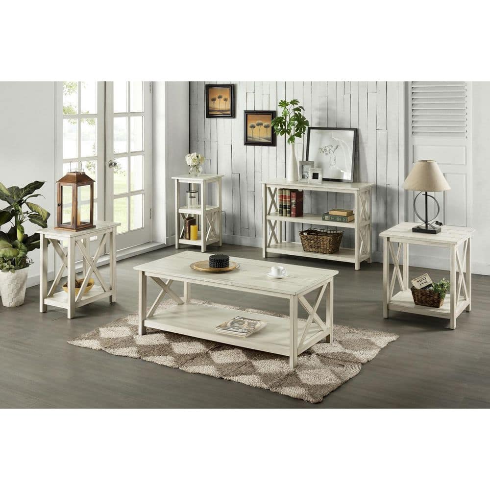 Antique White Jamestown Square End Table with Lower Shelf