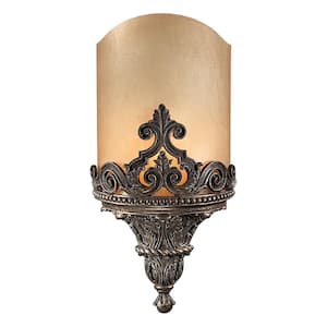 Metro 1 Light Aged Bronze Wall Sconce with Double French Scavo Glass Shade