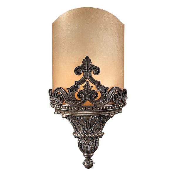 Metropolitan Metro 1 Light Aged Bronze Wall Sconce with Double French Scavo Glass Shade