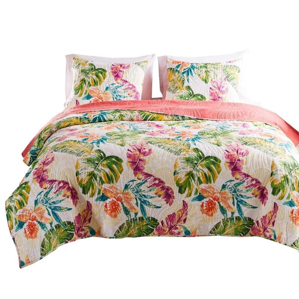 Benjara 3-Piece Multicolor Solid Full Size Microfiber Quilt Set