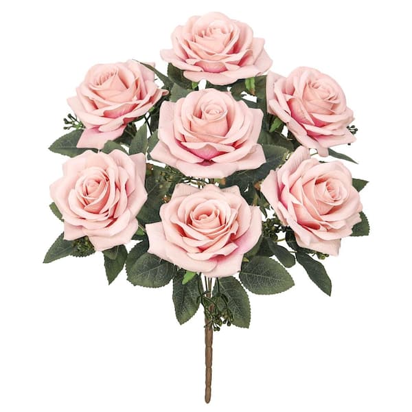 LIVING LUXURY 17 in. Blush Pink Artificial Queen Tea Rose Flower