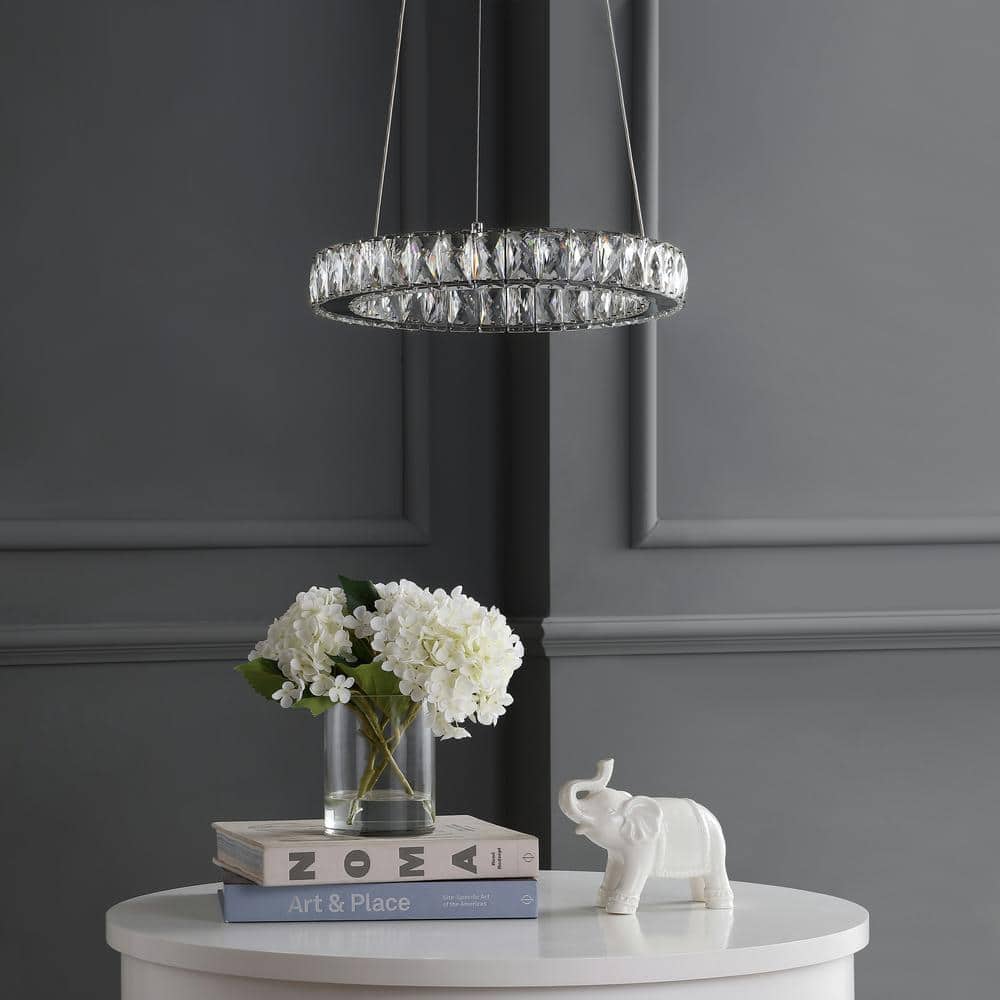Elegant Chrome Crystal Ring LED Chandelier 15.75" Flush Mount